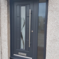 Anthracite grey rockdoor & side-panel - vermont door with haze glass