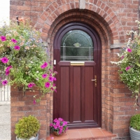 Rosewood PVC Arched Door with Mackintosh glass design