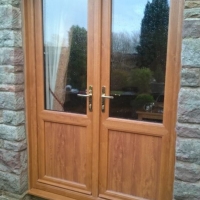 Golden Oak French Door with midrail
